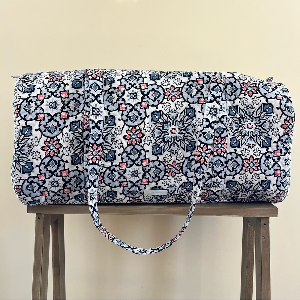 Vera Bradley Navy, Pink & White Quilted Floral Travel Duffel